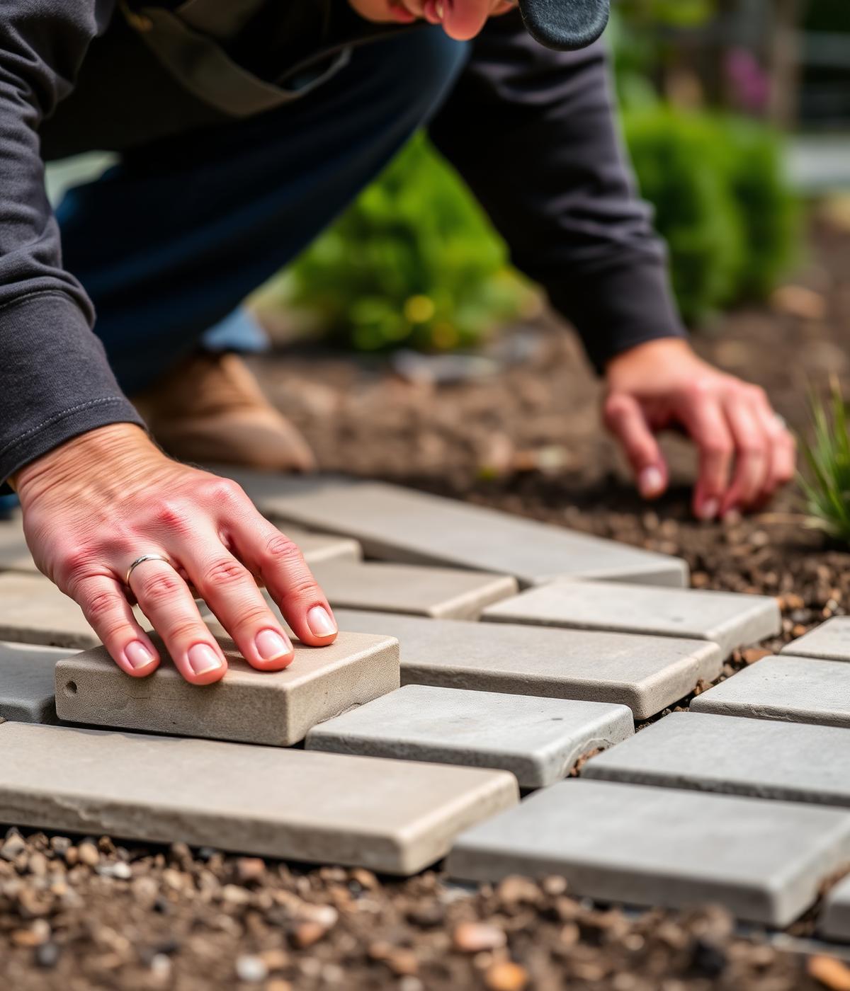 Professionnel installant du pavé avec précision